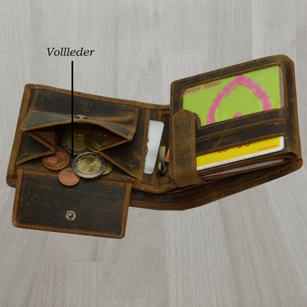 flevado Hunter Vollleder Herren Geldbörse Riegelverschluss Querformat RFID Schutz mit Geschenkbox